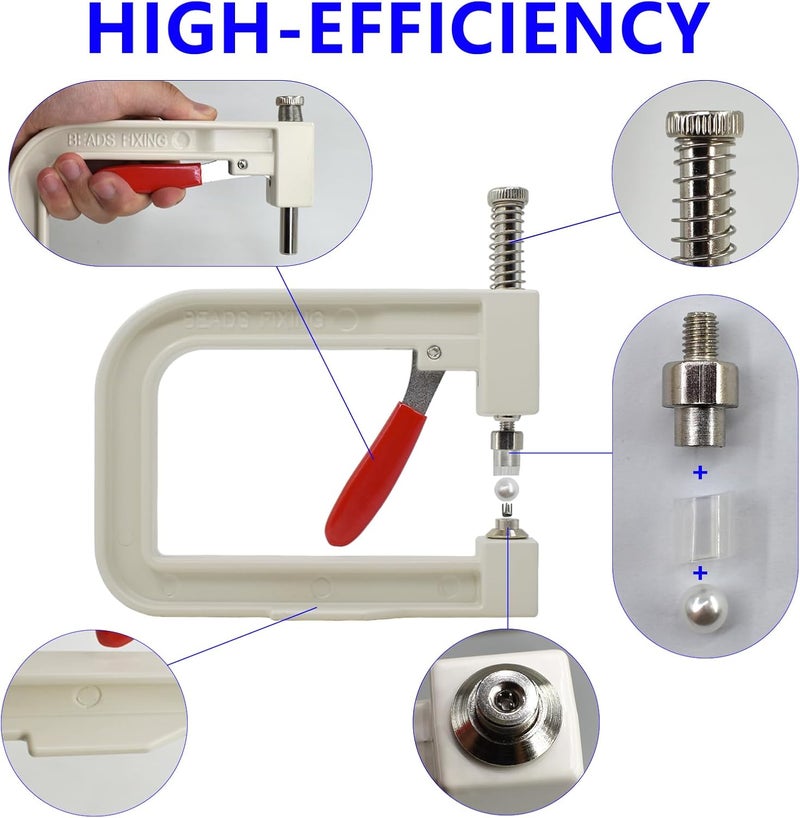 SHRJ Pearl Setting Tools Hand Press Machine with Colorful Pearl Beads, Rivet Studs and Tweezers, for Decorating Clothes, Dresses, Bag, Hair Band or DIY Crafts - Image 3